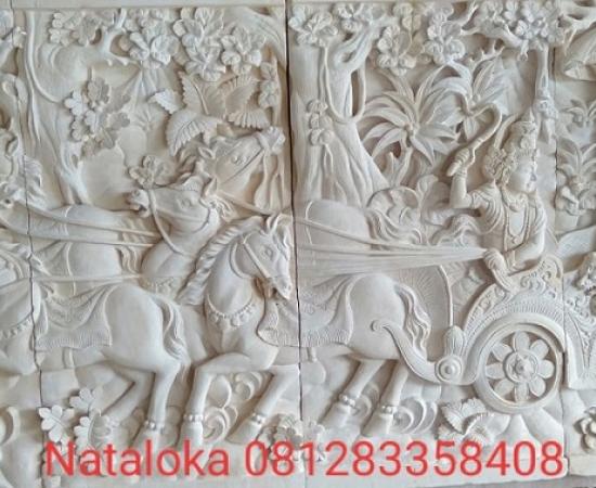 Relief Batu Alam Dinding Motif Mahabharata