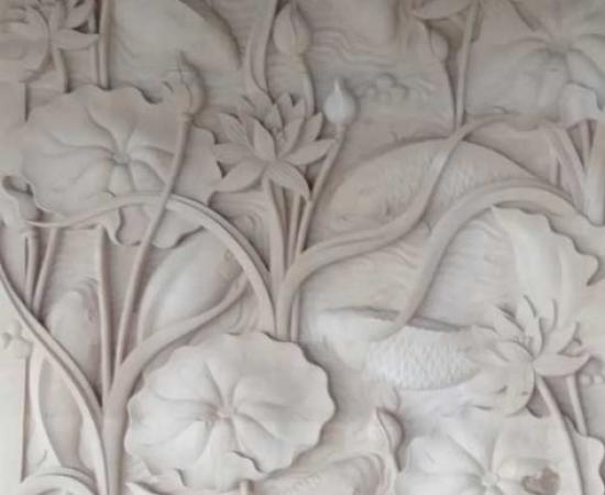 Relief Ornamen Dinding Motif Lotus Ukiran Bali