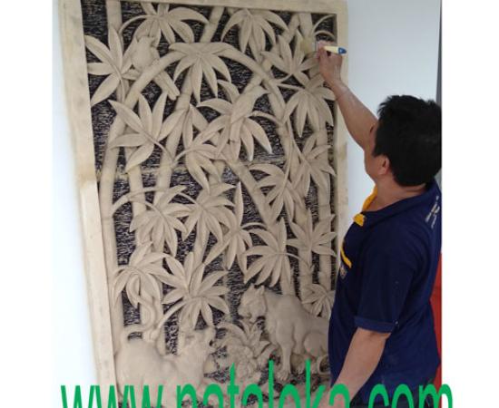 Relief Ukiran Batu Paras Motif Daun